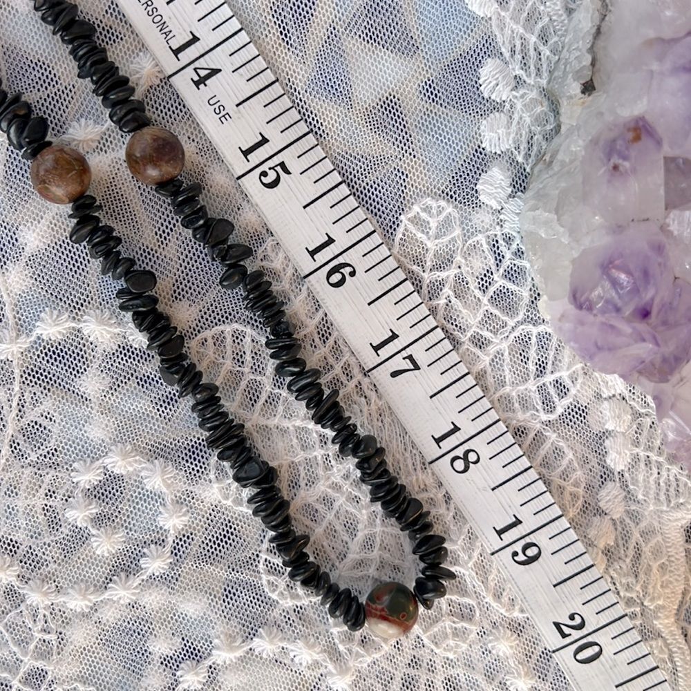 Vintage Natural Raw Black Onyx Chalcedony & Red Creek Jasper Necklace 39” - Picture 10 of 12